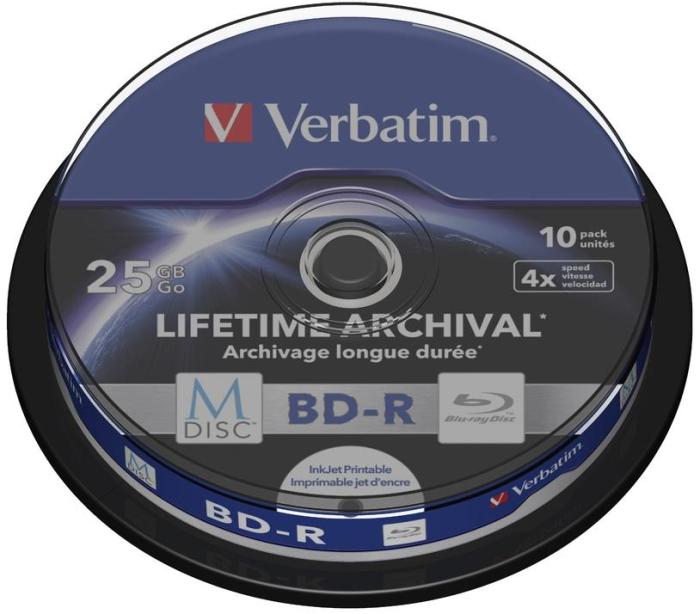 Blu-ray (BD-R) M-Disc Verbatim 25GB x4 10-pack Spindle [43825]