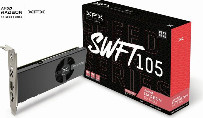 Radeon RX 6400 XFX Speedster SWFT105 4GB GDDR6 BOX [RX-64XL4SFG2] (1xHDMI 2.1, 1xDP 1.4a) (64-bit, PCI-E 4.0)