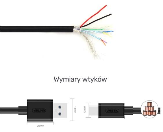 Unitek Kabel ładowania i transmisji USB-C Type-C (M) / USB 2.0 (M) (2.0 m) [C14068BK]