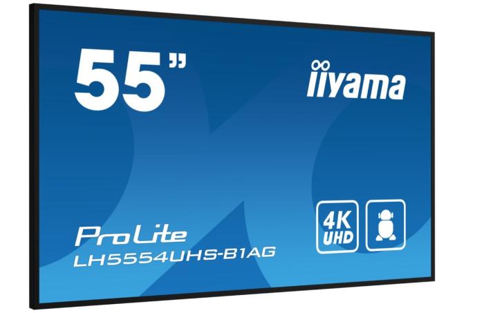 55’’ Iiyama LH5554UHS-B1AG (IPS LED, 3840x2160, 500, 8ms, 60Hz) (3xHDMI, 2xUSB 2.0, VGA, DVI, DP, microSD, LAN, Audio) system Android OS, pivot, czarny matowy, głośniki