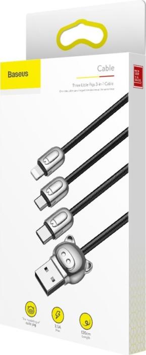 Baseus 3w1 kabel ładowania i transmisji (3A) USB micro, Lightning, USB-C (M) / USB 3.0 (M) (1.2 m) (czarny) [CAMLT-PG01]