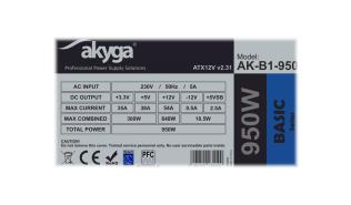 Akyga Basic (950W) (1x120mm) (CPU 1x4+4) (PCI-E 1x6+2, 1x6) (2xMolex, 5xSATA) [AK-B1-950]