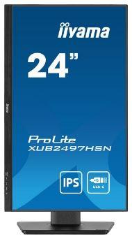 24’’ Iiyama ProLite XUB2497HSN-B1 (IPS LED, 1920x1080, 250, 1ms, 100Hz) (HDMI 1.4, DP 1.2, Audio, RJ-45, 3xUSB-A 3.2, USB-C 3.2 PD 7.5W, USB-C 3.2/DP PD 65W) pivot, głośniki (2x2W), czarny