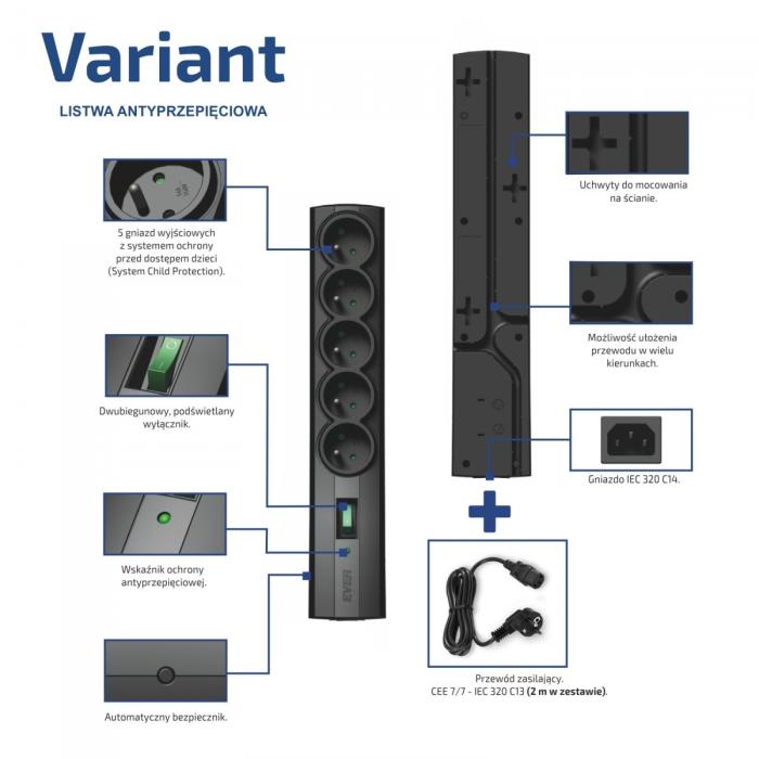 Ever Variant IEC 320 C14 5 gniazd (2.0m)