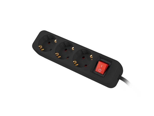 Lanberg PS1 Schuko (1.5m) czarny (3 gniazda z wyłącznikiem) [PS1-03F-0150-BK]