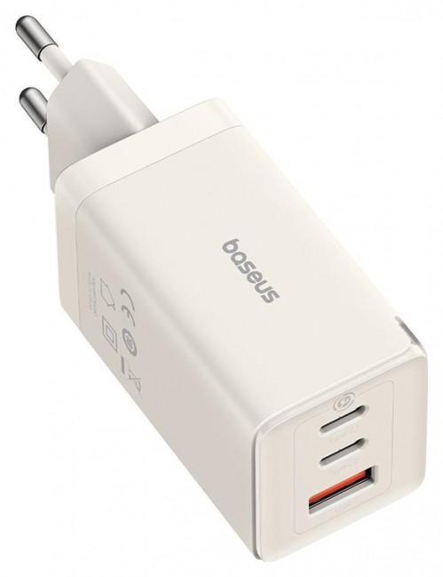Ładowarka sieciowa Baseus GaN5 65W Quick Charge 3.0 2xUSB-C/1xUSB-A (5V-20V/3.0-3.25A/65W) (do laptopów z Power Delivery) (biały) [P10110812227-Z1]