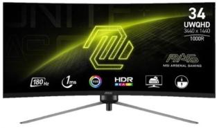(34) MSI MAG 345CQR (VA LED zakrzywiony 1000R, 3440x1440, 300, 1ms, 180Hz) (2xHDMI 2.0, DP 1.4, Audio) pivot, czarny