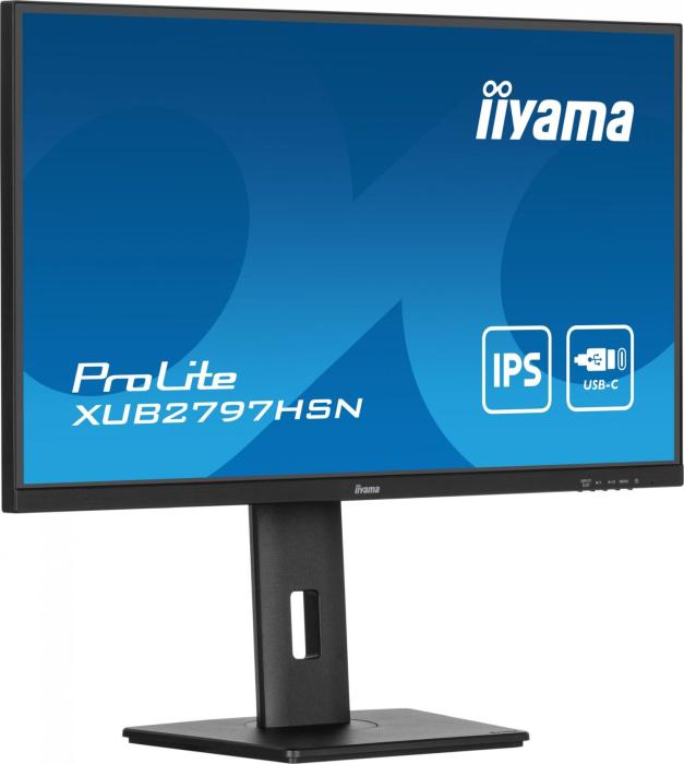 27’’ Iiyama ProLite XUB2797HSN-B1 (IPS LED, 1920x1080, 250, 1000:1, 99% sRGB, 1ms, 100Hz) (HDMI 1.4, DP 1.2, 3xUSB 3.2 Gen1, USB-C 7.5W, USB-C 65W) pivot, głośniki (2x2W), czarny