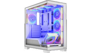 Modecom Volcano Stellar ARGB 8F (biały) (szkło hartowane) (8x120mm)(2 x USB-A 3.1, 1 x USB-C Gen1, 1x Jack combo) (2x2.5, 2x3.5)