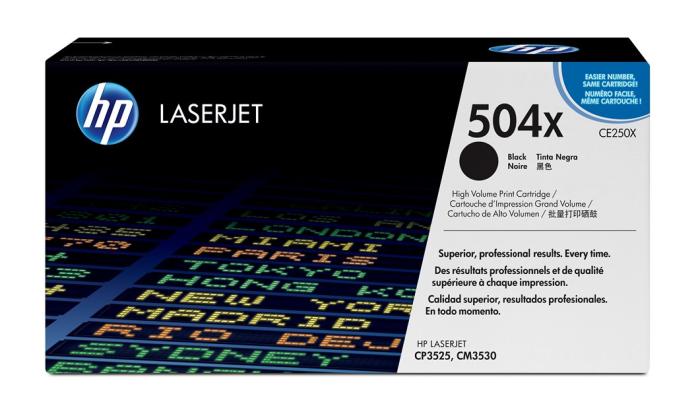 CE250X (504X) - czarny, oryginalny toner drukujący HP, 10500 stron (HP Color LaserJet CP3525, CP3525dn, CP3525n, CP3525x, CM3530, CM3530fs)
