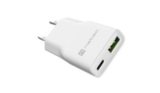 Ładowarka sieciowa Natec Ribera GaN Slim 20W PD 1xUSB-C/1xUSB-A (biały) [NUC-2376]