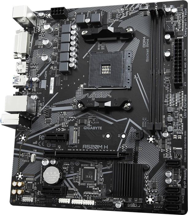Gigabyte A520M H (AMD A520) [AM4, 2xDDR4 do 5100MHz, (DVI, HDMI 2.1) (1xM.2, 1xPCIe 3.0 x16, 1xPCIe 3.0 x1), micro ATX]