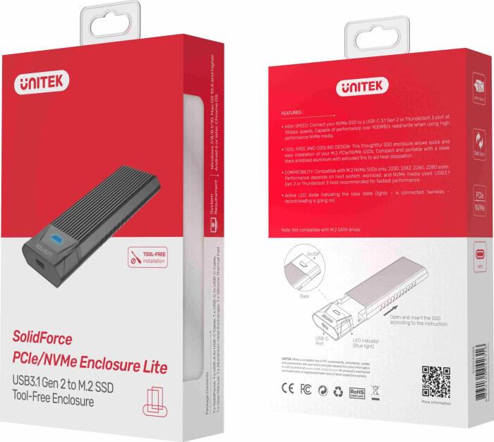 Obudowa Unitek S1203ABK na 1xM.2 PCIe/MVMe 10Gbps USB-C