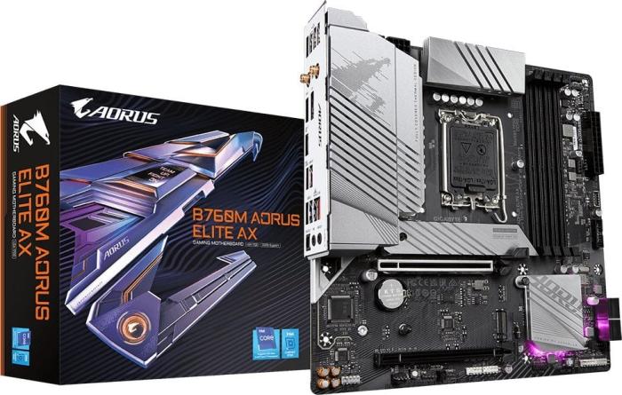 Gigabyte B760M AORUS ELITE AX (Intel B760) [S1700, 4xDDR5 do 7800MHz, (HDMI 2.1, DP 1.2) (2xM.2, 1xPCIe 4.0 x16, 1xPCIe 4.0 x16 (x4)), WiFi 6E, BT 5.3, micro ATX]