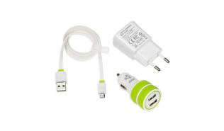 I-BOX Ładowarka sieciowa (1xUSB / 5V/2A) i samochodowa (2xUSB 12/24V, 2A) + kabel micro USB [ILUZ3W1]
