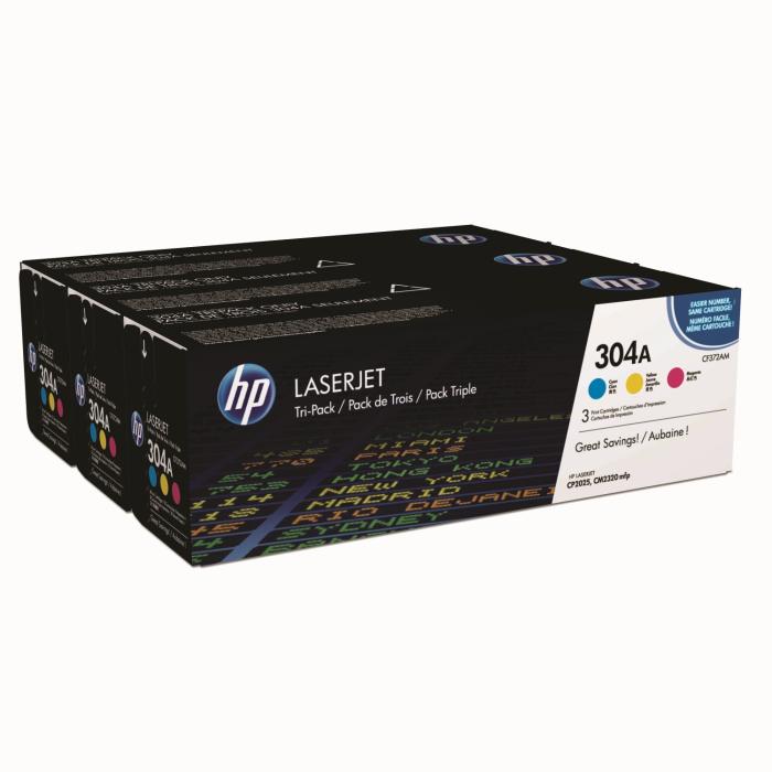 CF372AM (304A) - CMY, trójpak oryginalnych tonerów drukujących HP, wydajność 3x 8400 stron (Color LaserJet CM2320, CP2025n, 2025dn, 2020)
