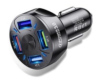 Tkey Ładowarka samochodowa QuickCharge 3.0 (QC 3.0) LED (12-32V) (9V/12V 1.8A, 5V 7A) 48W 4xUSB [BK-358]