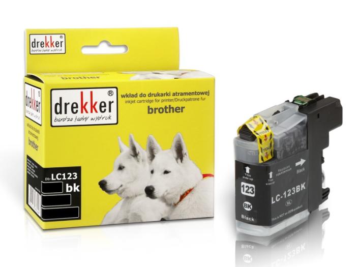 DB-LC123BK - czarny wkład z atramentem Drekker, 19ml, 600 stron (zamiennik LC123BK) (Brother DCP-J132W, J152W, J552DW, J752DW, J4110DW, MFC-J470DW, J4410DW, J4510DW, J4610DW, J4710DW, J6520DW)
