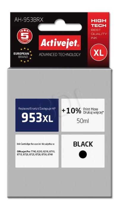 AH-953BRX (953XL) - czarny, wkład z atramentem ActiveJet, 50 ml, zamiennik L0S70AE (Premium) (HP Officejet Pro 7740, 8210, 8218, 8710, 8715, 8725, 8728, 8730, 8740)