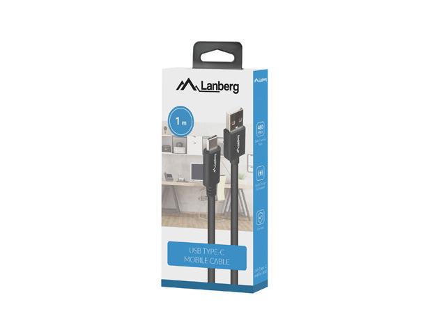 Lanberg Kabel USB-C (M) / USB-A (M) 2.0 QC Quick Charge 3.0 (czarny)(1.0 m) [CA-USBO-15CU-0010-BK]