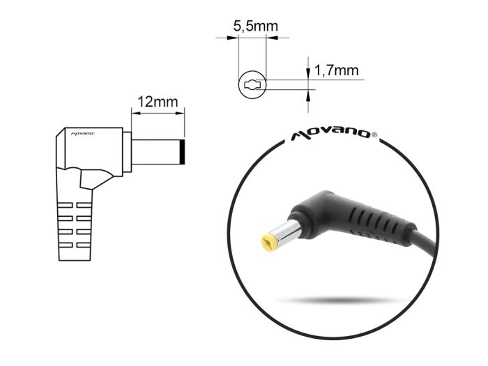 Movano zasilacz do laptopa ACER 19V / 4.74A / 90W z wtyczka 5.5x1.7mm [ACE19474]