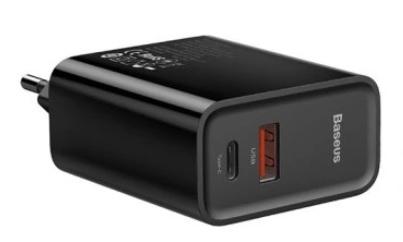 Baseus Quick Charge 4.0 uniwersalna ładowarka (zasilacz) sieciowa 230V / 1xUSB, 1xUSB-C (max. 5V 5A 30W) [CCFS-C01]