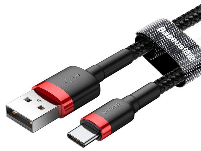 Baseus kabel szybkiego ładowania i transmisji (Fast Charge) USB-C (M) / USB (M) (0.5 m) (czarno-czerwony) [CATKLF-A91]