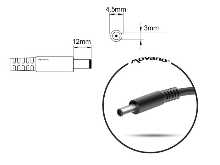 Movano zasilacz samochodowy do laptopa DELL 19.5V / 4.62A / 90W z wtyczką 4.5x3.0mm + PIN [DEL195462P SAM]