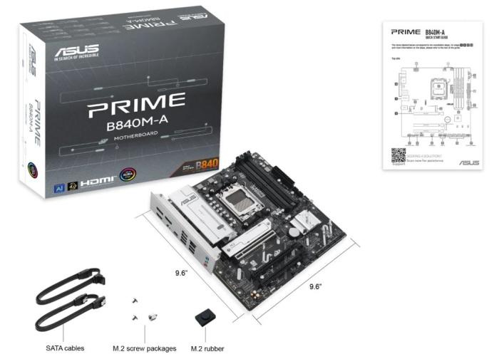 Asus PRIME B840M-A-CSM (AMD B840) [AM5, 4xDDR5 do 7600MHz, (HDMI 2.1, 2xDP 1.4a) (3xM.2, 1xPCIe 4.0 x16, 2xPCIe 3.0 x16 (x1)), micro ATX]