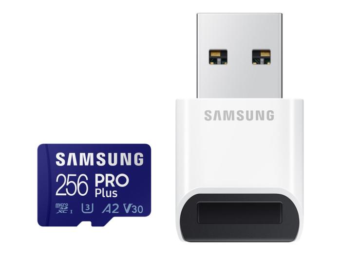 Secure Digital 256GB Samsung Micro SDXC Pro Plus Class 10 UHS-I U3 A2 + czytnik (160/120MB/s) [MB-MD256KB/WW]