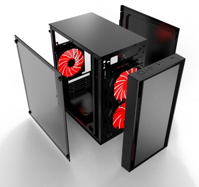 Gembird Fornax 960R Red (czarny) (akryl) (2x USB 3.0) (1x2.5, 2x2.5/3.5, 1x3.5, 1x5.25) [CCC-FORNAX-960R]