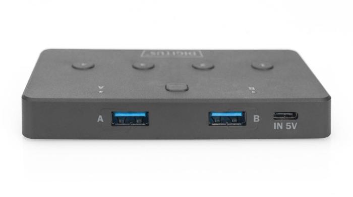 Przełącznik Digitus USB 3.0, 2 PC - 4 Urządzenia, zasilanie USB-C [DA-73301]