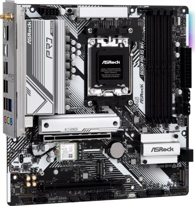 Asrock B650M PRO RS WIFI (AMD B650) [AM5, 4xDDR5 do 7200MHz, (HDMI 2.1, DP 1.4) (4xM.2, 1xPCIe 4.0 x16, 1xPCIe 4.0 x16 (x4)), WiFi 6E, BT 5.2, micro ATX]