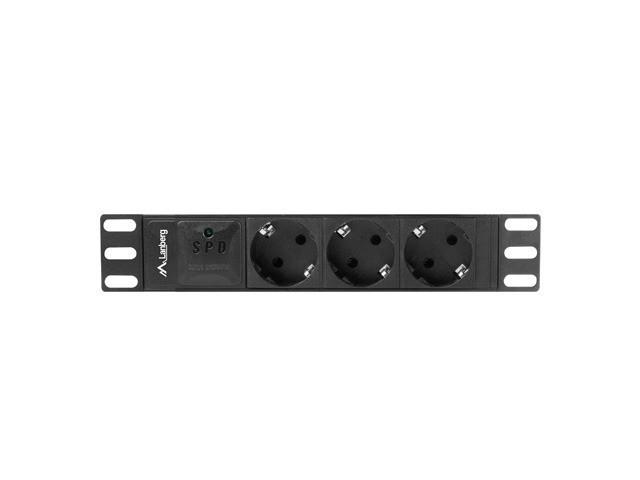 Lanber Rack 1U PDU Schuko (2.0m) czarny (3 gniazda) [PDU-03F-0200-BK]