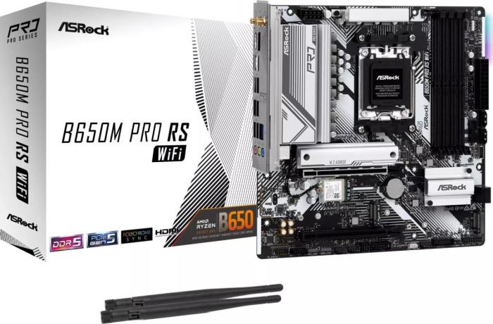 Asrock B650M PRO RS WIFI (AMD B650) [AM5, 4xDDR5 do 7200MHz, (HDMI 2.1, DP 1.4) (4xM.2, 1xPCIe 4.0 x16, 1xPCIe 4.0 x16 (x4)), WiFi 6E, BT 5.2, micro ATX]