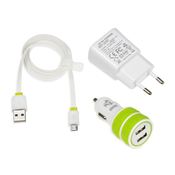 I-BOX Ładowarka sieciowa (1xUSB / 5V/2A) i samochodowa (2xUSB 12/24V, 2A) + kabel micro USB [ILUZ3W1]