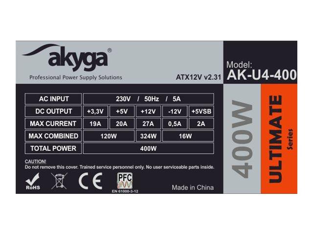 Akyga Ultimate (400W) (1x120mm) 80+Bronze (CPU 1x4+4) (PCI-E 6x6+2, 1x6) (2xMolex, 6xSATA) [AK-U4-400]