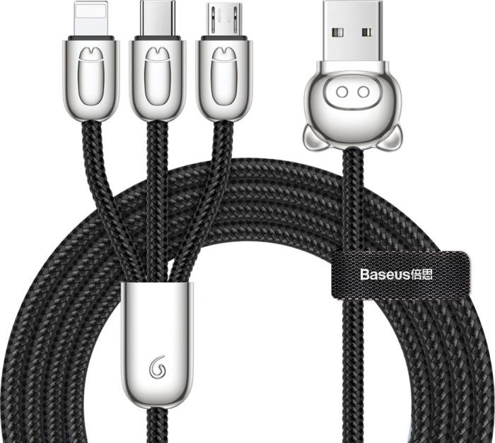 Baseus 3w1 kabel ładowania i transmisji (3A) USB micro, Lightning, USB-C (M) / USB 3.0 (M) (1.2 m) (czarny) [CAMLT-PG01]