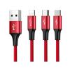 Baseus 3w1 kabel ładowania i transmisji (3A) USB micro, Lightning, USB-C (M) / USB (M) (1.2 m) (czerwony) [CAMLT-SU09]