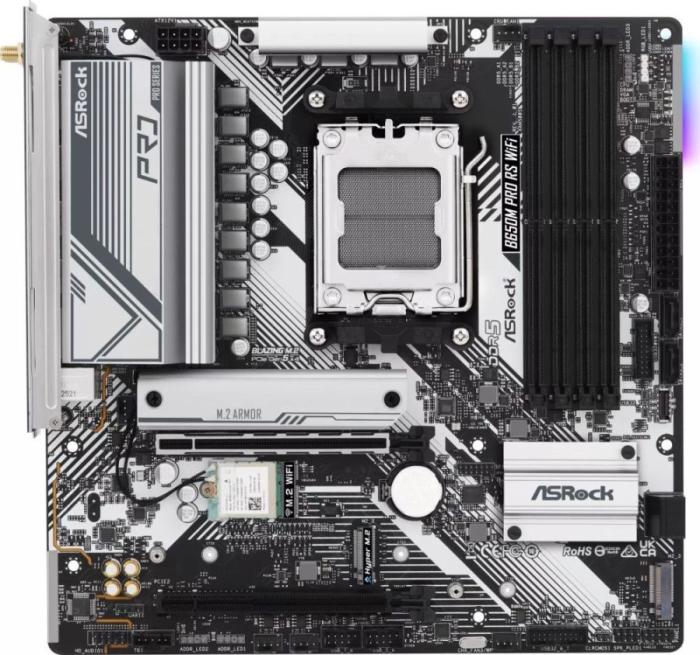 Asrock B650M PRO RS WIFI (AMD B650) [AM5, 4xDDR5 do 7200MHz, (HDMI 2.1, DP 1.4) (4xM.2, 1xPCIe 4.0 x16, 1xPCIe 4.0 x16 (x4)), WiFi 6E, BT 5.2, micro ATX]
