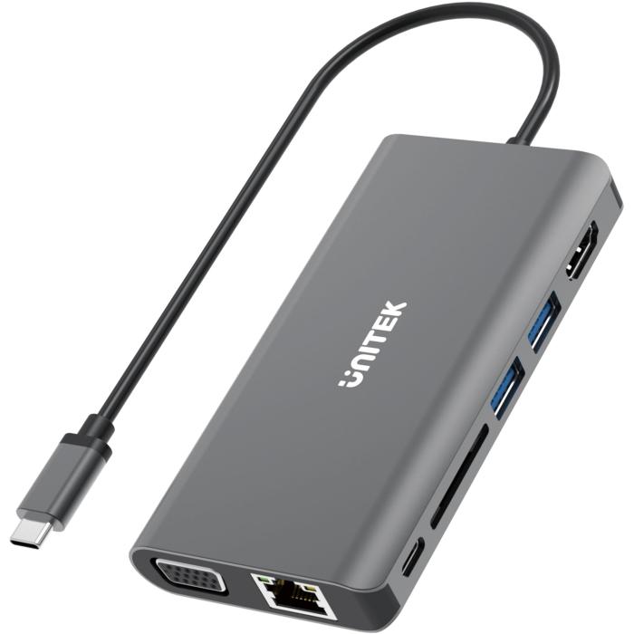 Unitek D1019A USB-C 3.1 (2xUSB 3.0, HDMI 1.4, VGA, USB-C PD, czytnik SD, jack)