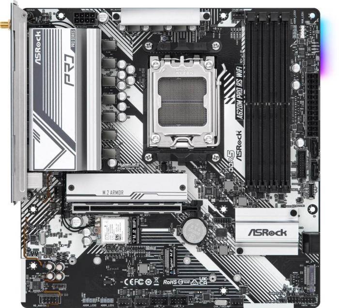 Asrock A620M Pro RS WiFi (AMD A620) [AM5, 4xDDR5 do 7200MHz, (HDMI 2.1, DP 1.4) (3xM.2, 1xPCIe 4.0 x16), WiFi 6E, BT 5.2, micro ATX]