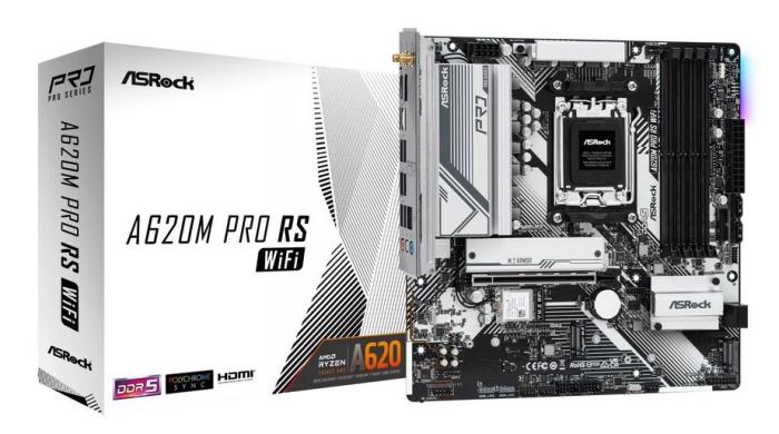 Asrock A620M Pro RS WiFi (AMD A620) [AM5, 4xDDR5 do 7200MHz, (HDMI 2.1, DP 1.4) (3xM.2, 1xPCIe 4.0 x16), WiFi 6E, BT 5.2, micro ATX]