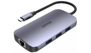 Unitek D1071A USB-C (3xUSB 3.2, 1xHDMI 2.0, RJ45 1Gbit, USB-C, USB-C PD 100W, czytnik SD) (15 cm)