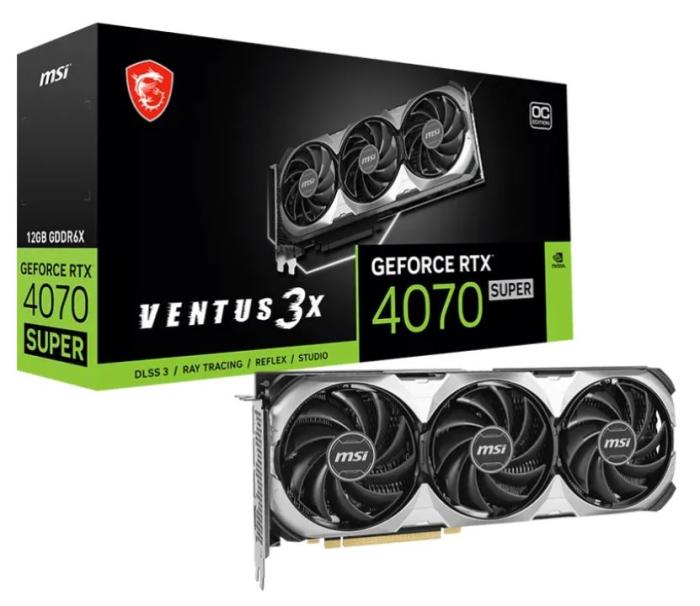 GeForce PCI-E RTX4070 Super MSI 12GB GDDR6X Ventus 3X OC [GeForce RTX 4070 SUPER 12G VENTUS 3X OC] (1xHDMI 2.1a, 3xDP 1.4a) (192-bit, PCI-E 4.0)