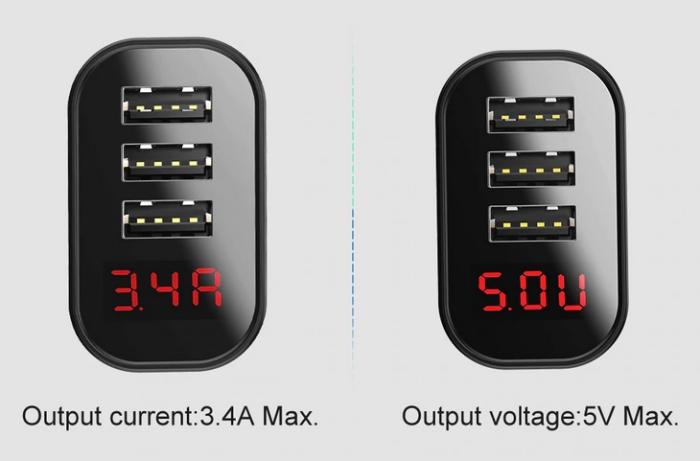 Baseus Quick Charge LED uniwersalna ładowarka (zasilacz) sieciowa 230V / 3xUSB (max. 5V 3.4A) [CCALL-BH01]
