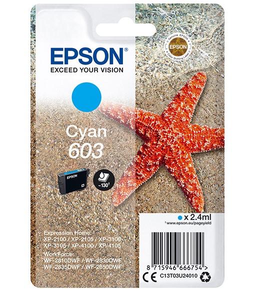 C13T03U24010 (603) - cyan, oryginalny wkład z atramentem Epson, 3,4 ml, 150 stron (Epson XP-2100 XP-2105 XP-2150 XP-2155 XP-3100 XP-3105 XP-3150 XP-3155 XP-4100 XP-4105, XP-4105 XP-4150)