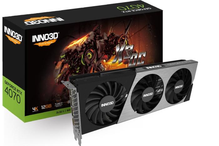 GeForce PCI-E RTX4070 INNO3D 12GB GDDR6X Twin X3 OC [N40703-126XX-185252L] (1xHDMI 2.1a, 3xDP 1.4a) (192-bit, PCI-E 4.0)