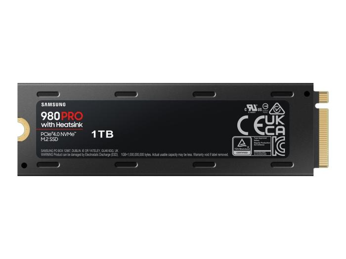 Samsung 980 Pro Heatsink 1TB SSD M.2 2280 NVMe Gen4x4 TLC (7000/5100MB/s) [MZ-V8P2T0CW]