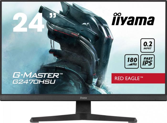 23.8 (24) Iiyama G-Master Red Eagle G2470HSU-B6 (Fast IPS LED, 1920x1080, 300, 1000:1, 0.2ms MPRT, 180Hz) (HDMI 1.4, DP 1.2, Audio, 4xUSB 3.2 Gen1) głośniki (2x2W), czarny